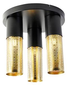 Industrialna lampa sufitowa czarna ze złotą okrągłą 3-punktową - Raspi Oswietlenie wewnetrzne