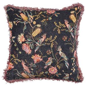 Poduszka dekoracyjna w kwiaty z frędzlami welur bawełna 45x45cm czarna Morus Beliani