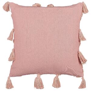 2 poduszki dekoracyjne bawełna 45 x 45 cm z frędzlami różowe Torenia Beliani