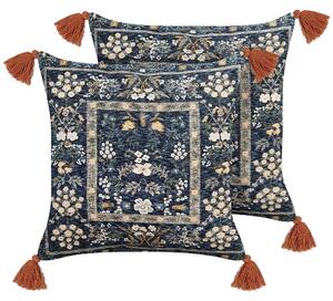 2 poduszki dekoracyjne w kwiaty frędzle welur bawełna 45x45cm wielokolorowe Panax Beliani