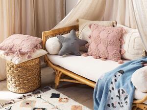 Poduszka dekoracyjna bawełna 45 x 45 cm z frędzlami różowa Torenia Beliani