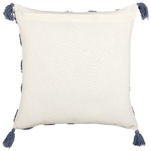 2 poduszki dekoracyjne bawełna 45 x 45 cm z frędzlami beżowo-niebieskie Jacaranda Beliani