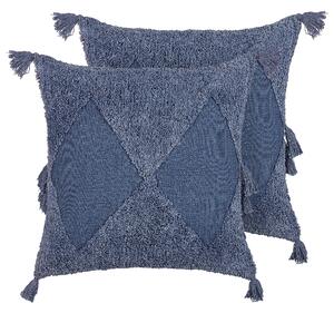 2 poduszki dekoracyjne bawełna 45 x 45 cm z frędzlami niebieskie Avium Beliani