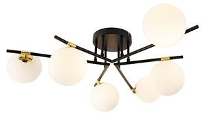 Lampa sufitowa czarna ze złotym i opalowym szkłem 6 lamp - Lynn Oswietlenie wewnetrzne