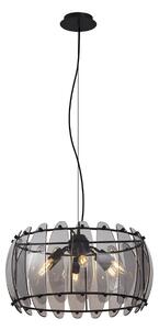 Designerska lampa wisząca czarna z okrągłym przydymionym szkłem, 6-punktowa - Mochan