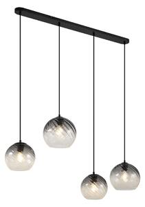 Lampa wisząca Art Deco czarna z prostokątnym przydymionym szkłem 4-źródła światła - Bao Oswietlenie wewnetrzne