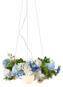 Bohemska lampa wisząca czarna z kolorowymi kwiatami niebiesko-białymi - Flower Power