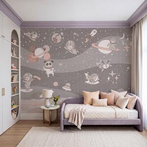 Fototapeta Kreskówkowa scena kosmiczna z planetami i zwierzętami, Fototapety Kosmos, Popularne Fototapety, u62416v3 - Tapeko.pl