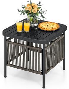 Stolik ogrodowy z rattanu z otworem na parasol, model VX90495DE-GL, wymiary: 56 x 56 x 49 cm, kolor: czarny