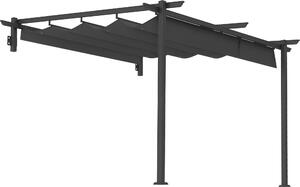 Pergola tarasowa Outsunny o wymiarach ok. 3x3 m, pawilon ogrodowy z aluminium, montowany na cianie, z regulowanym dachem, zadaszenie tarasu ogrodowego chronice przed socem, ciemnoszary