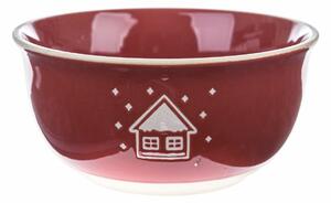 Świąteczna miska ceramiczna Snowy cottage czerwony, 450 ml
