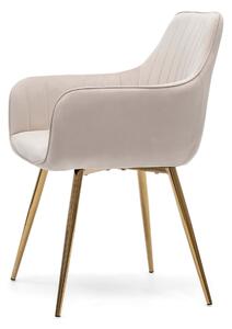 MebleMWM Krzesło tapicerowane DC0084-2 | Welur | Beżowy | Złote nogi | Outlet