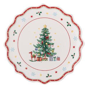 Czerwono-kremowy ceramiczny talerz do serwowania ze świątecznym motywem ø 17 cm Naive – Bloomingville
