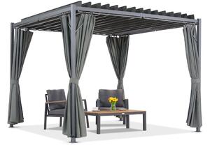 Antracytowa pergola tarasowa Tasos 3x3m z zasłonami Garden Point