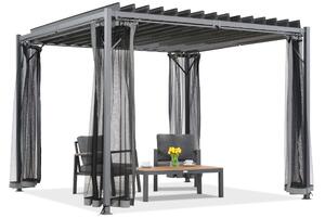 Antracytowa pergola tarasowa Tasos 3x3m z moskitierą Garden Point