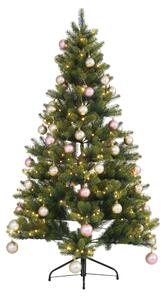 Choinka z plastikowymi bombkami, łańcuchem led i stojakiem, 150 cm