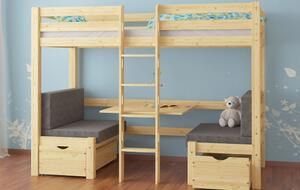 Łóżko piętrowe Montreal : Rozmiar - 90x200, Rodzaj drewna - Sosna, Wybarwienie drewna - Sosna naturalna