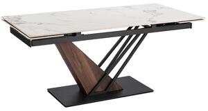 Stół Rozkładany Prostokątny REX 2 180-240 cm Ceramiczny Biały Marmur/Orzech do Jadalni Nowoczesny Loft