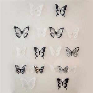 Naklejki 3D motyle czarno-biały, 18 szt