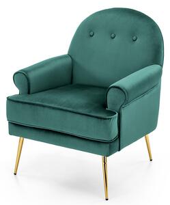 Zielony welurowy fotel wypoczynkowy glamour - Morti