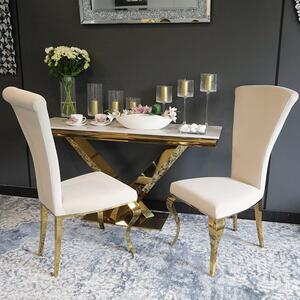 Krzesło glamour Ottavio Gold Beige - złote krzesło tapicerowane beżowe