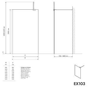 Ścianka prysznicowa Walk-In EX103 - powłoka NANO - szkło bezpieczne 10 mm - różne kolory