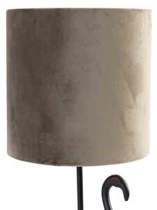 Vintage lampa stołowa czarny abażur z tkaniny szarobrązowy 20 cm - Flamingo Oswietlenie wewnetrzne