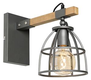 Industrialny Kinkiet / Lampa scienna czarny z drewnianą regulacją - Arthur Oswietlenie wewnetrzne