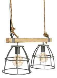 Przemysłowa lampa wisząca ciemnoszara z drewnem 2-punktowa - Arthur Oswietlenie wewnetrzne