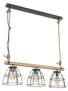 Industriële hanglamp zwart met hout 3-lichts - Arthur Oswietlenie wewnetrzne