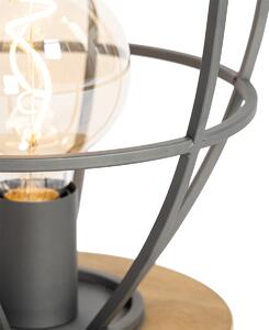 Industrialna lampa stołowa ciemnoszara z okrągłym drewnem - Arthur Oswietlenie wewnetrzne