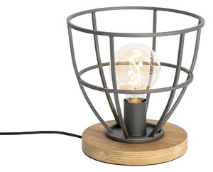 Industrialna lampa stołowa czarna z okrągłym drewnem - Arthur Oswietlenie wewnetrzne