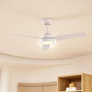 Wentylator sufitowy LED Aerallo, biały, CCT, cichy Aerallo Lindby, biały / opal, salon / jadalnia, metal, nowoczesny