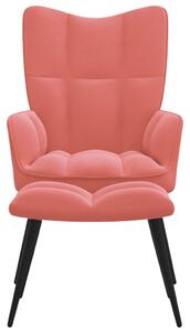 Fotel z podnóżkiem, różowy, obity aksamitem