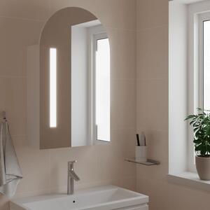Szafka łazienkowa z lustrem i LED, łukowa, biała, 42x13x70 cm