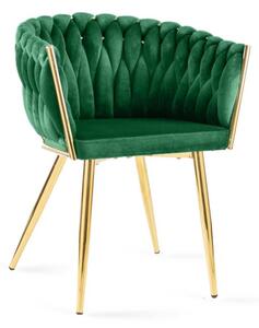 Krzesło kubełkowe w stylu glamour LARISSA - zielone ze złotą nogą