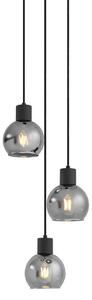 Lampa wisząca Art Deco czarna z dymionym szkłem okrągła 3-punktowa - Vidro Oswietlenie wewnetrzne