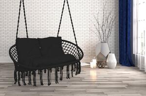 Fotel wiszący podwójny boho LAGOS czarny z poduszkami