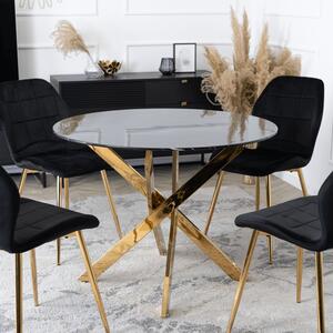 Stół Okrągły Szklany BALI 100 cm Czarny Marmur/Złoty Glamour