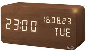 Zegar budzik drewniany led elektroniczny cyfrowy stojący - termometr + data