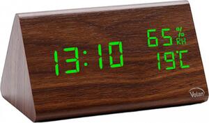 Zegar budzik elektroniczny led drewniany stojący - data termometr higrometr