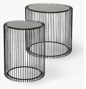 Komplet stolików pomocniczych z metalu ze szklanym blatem Wire, 2 elem