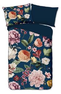Ciemnoniebieska pościel jednoosobowa z satyny bawełnianej 140x220 cm Fiori – Descanso