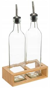 Butelki na olej i ocet w bambusowym stojaku GUSTO, 2x 480 ml