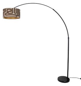 Lampa podłogowa czarna z brązowo-beżowym abażurem w paski 50 cm - XXL