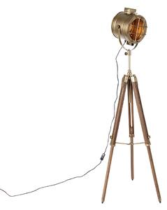 Tripod vloerlamp brons met hout studiospot - Shiny Oswietlenie wewnetrzne