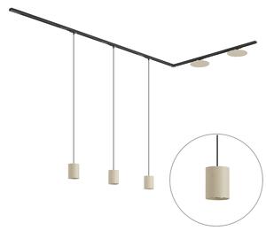 Nowoczesny system szynowy czarny z 3 lampami wiszącymi i 2 beżowymi lampami sufitowymi 1-fazowy - Iconic Holt Pulley
