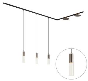 Nowoczesny system szynowy czarny z 3 lampami wiszącymi i 2 lampami sufitowymi w kolorze metalu 1-fazowy - Iconic Lloyd Pulley