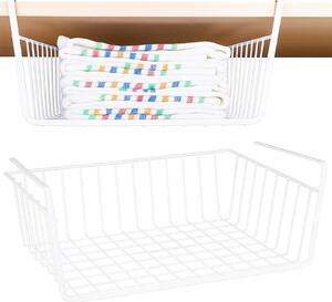 Kosz koszyk podwieszany pod półkę organizer wiszący metalowy biały 32x25x10 do szafy kuchni łazienki