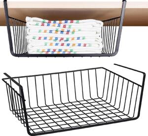 Kosz koszyk podwieszany pod półkę organizer wiszący metalowy czarny 32x25x10 do szafy kuchni łazienki